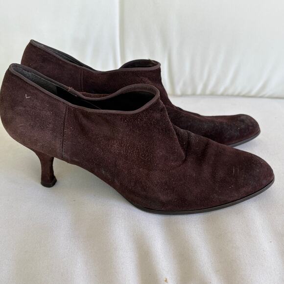 Stuart Weitzman Suede Booties 8.5 Dark Brown Boots Ankle Boots Heel 90s Y2K - Picture 4 of 6